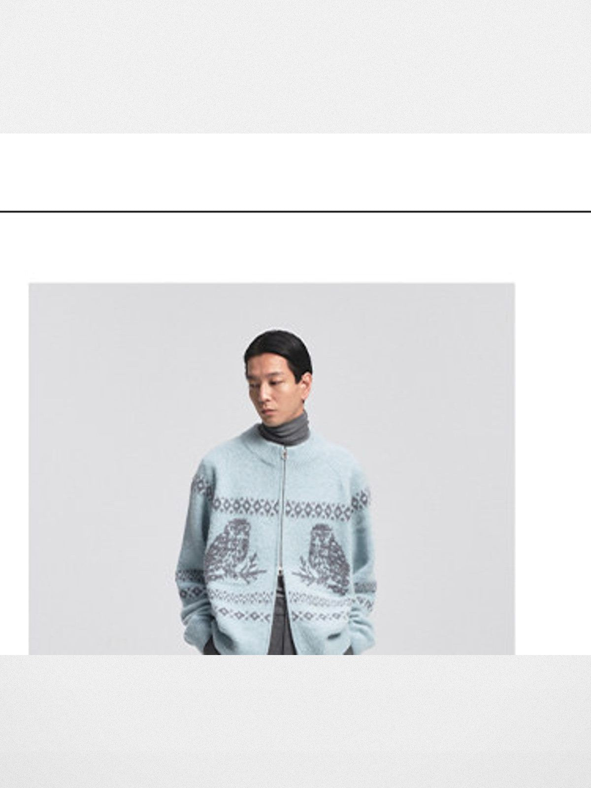 NANS Alpaca Blend Animal Jacquard Cardigan in Sky Blue - On Model