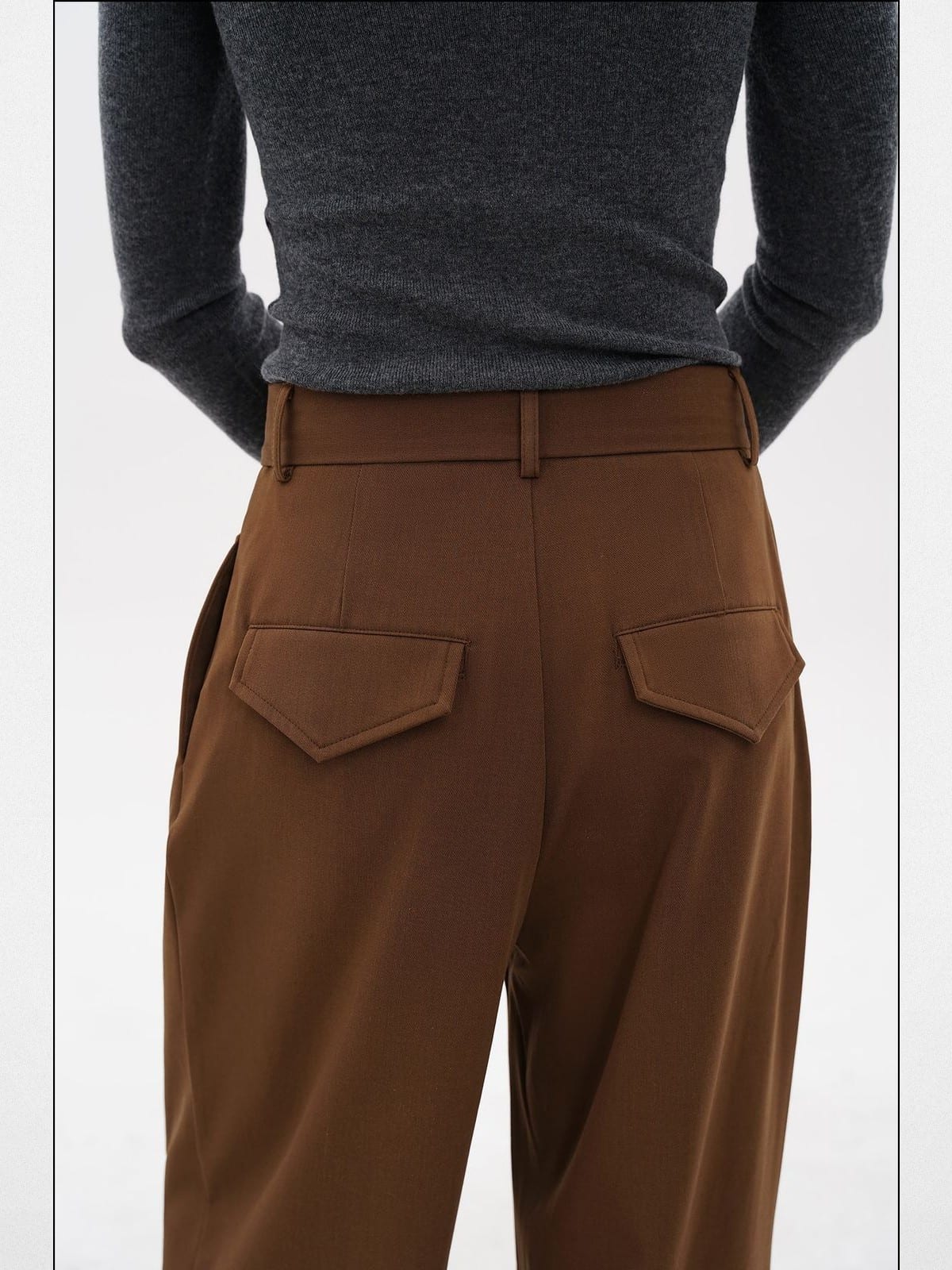 MasonPrince Pleated Wide Leg Suit Trousers in Brown - On Model
