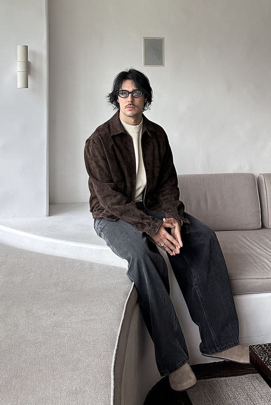 Roolrren Homme Wool Lined Ethiopian Sheepskin Jacket in Brown - On Model