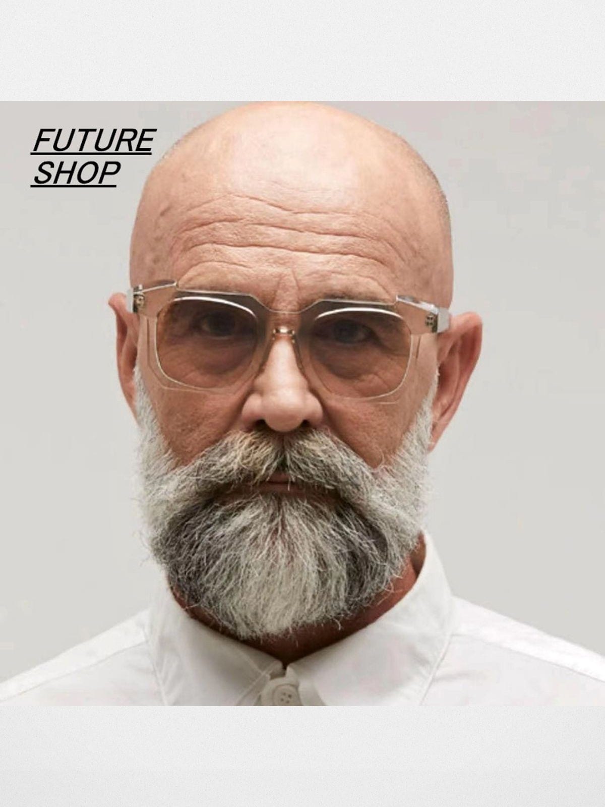 FUTURE UPDATE Irregular Geometric Sunglasses in Beige - On Male Model