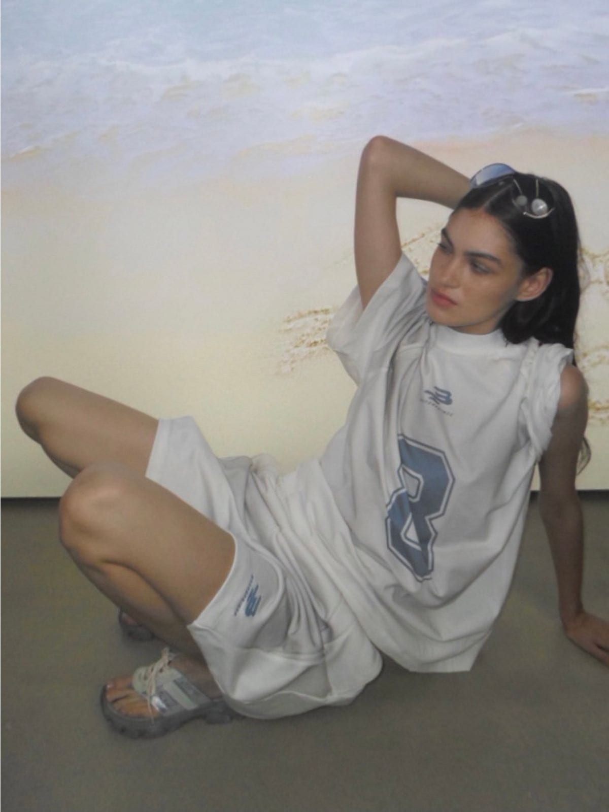 MasonPrince No 8 Combed Cotton Jersey T Shirt in White - On Female Model