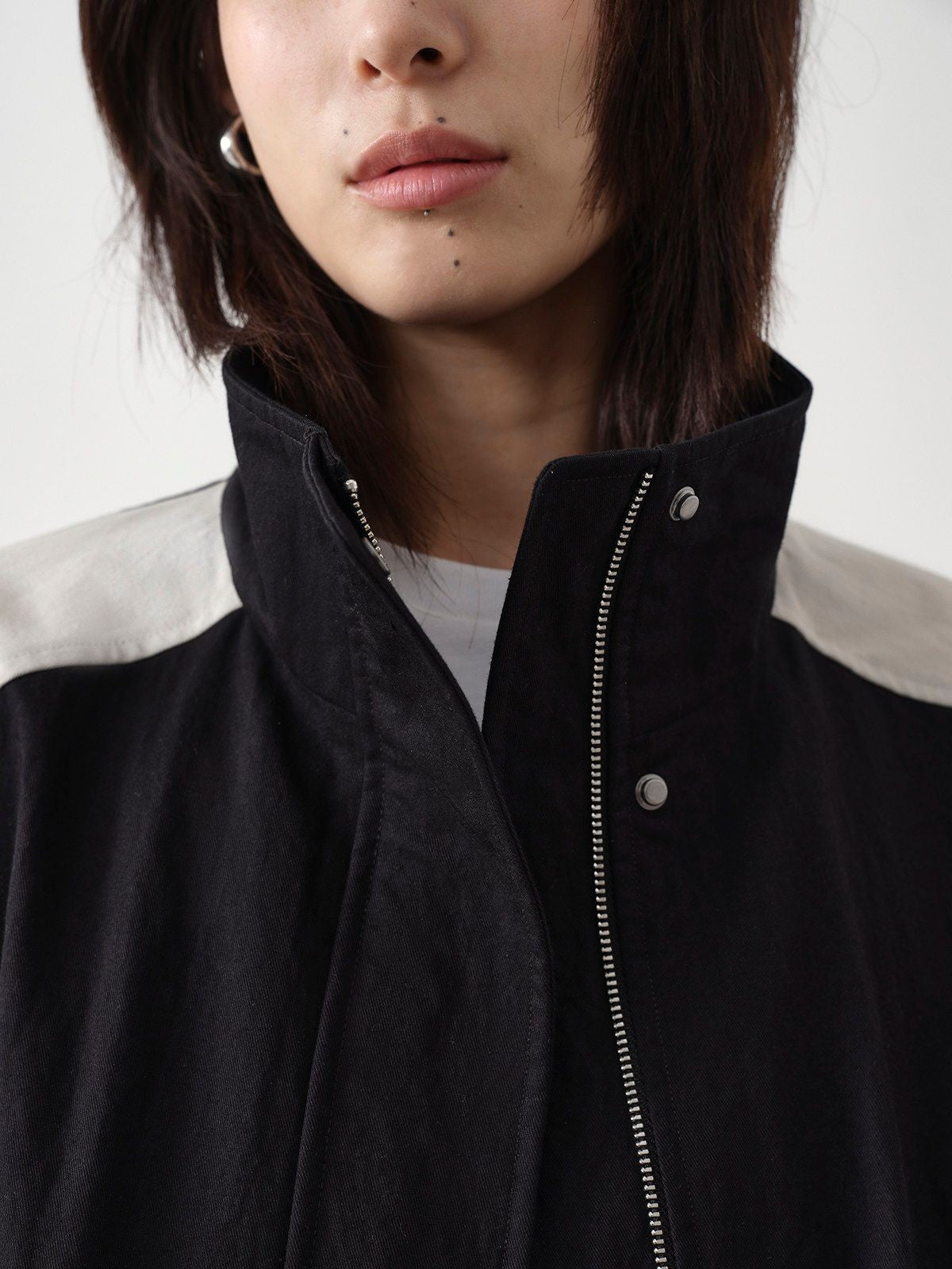 RandomPiece Color Block Cotton Blend Jacket in Black - On Model