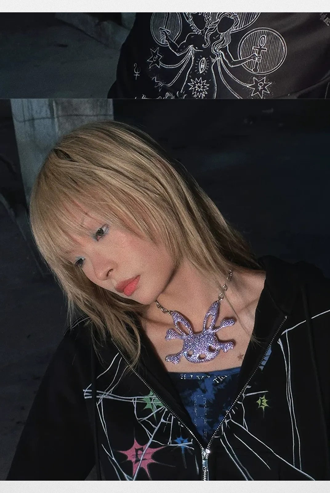 CFIERCE Rabbit Skull Necklace in Lavender - On Model