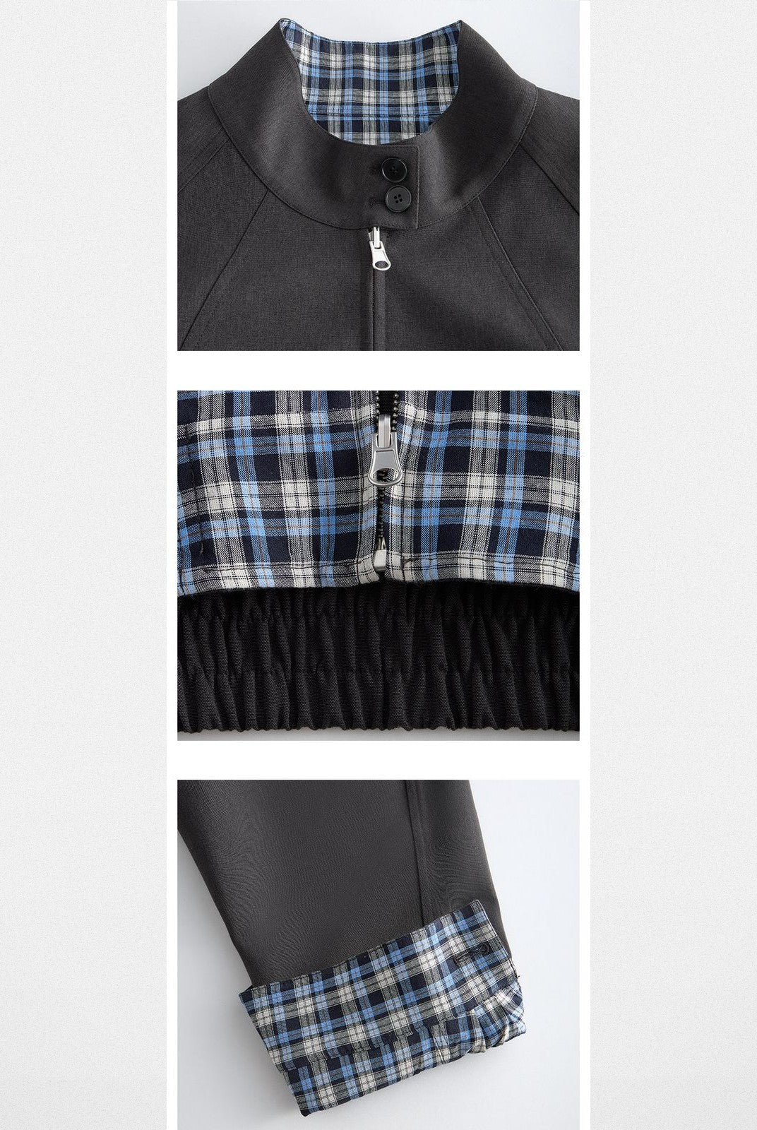 ACSENSE STUDIO Reversible Stand Collar Jacket in Gray - Detail