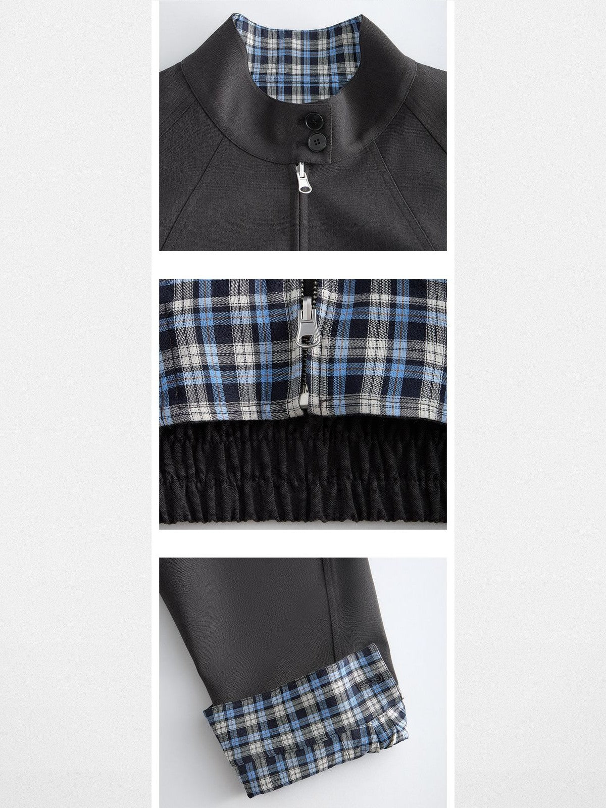 ACSENSE STUDIO Reversible Stand Collar Jacket in Gray - Detail