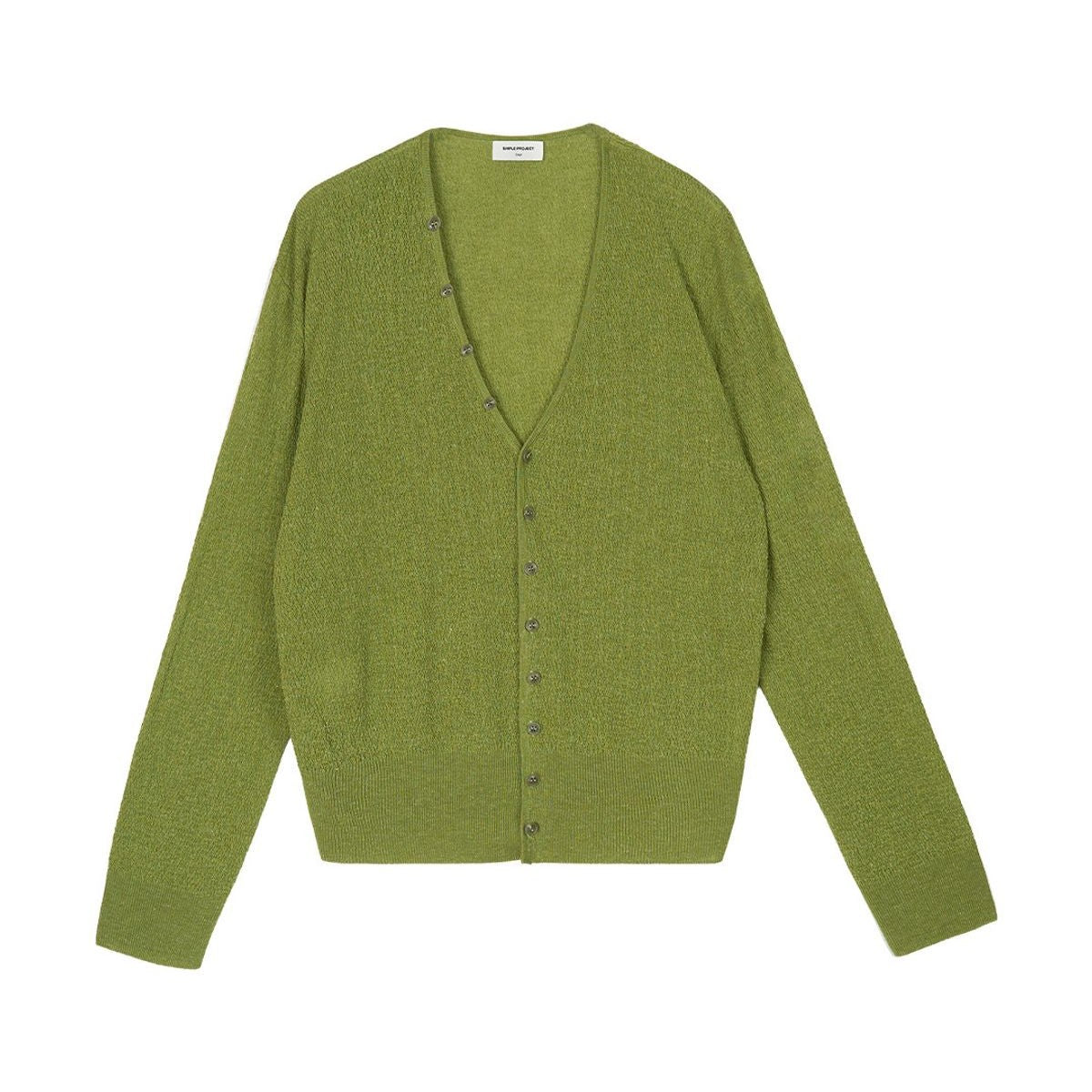 Simple Project Textured Linen Blend Cardigan in Green