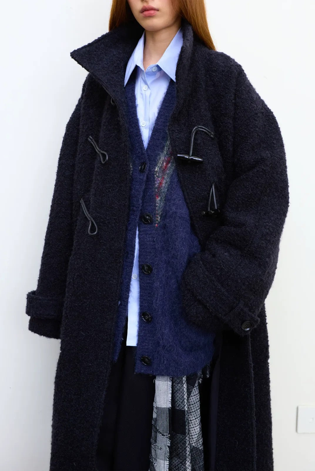 NeverSeez Boucl Wool Duffle Coat in Black