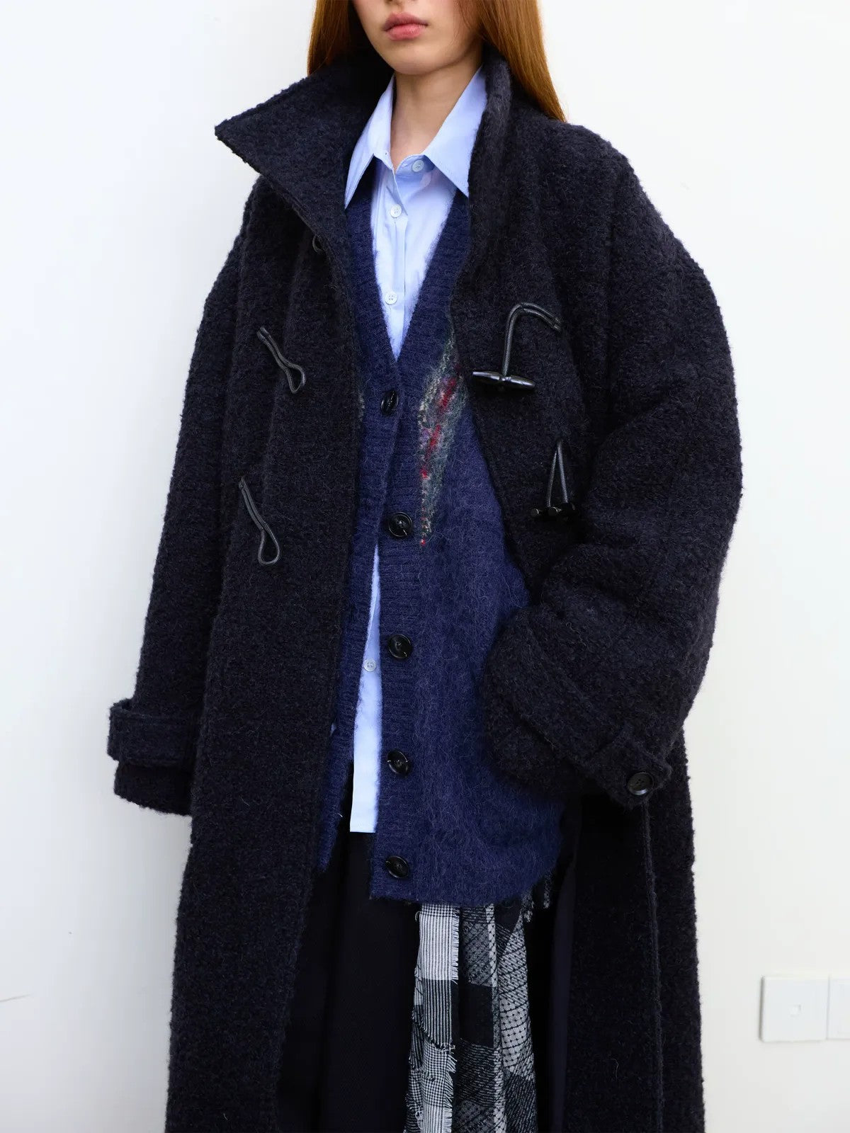 NeverSeez Boucl Wool Duffle Coat in Black