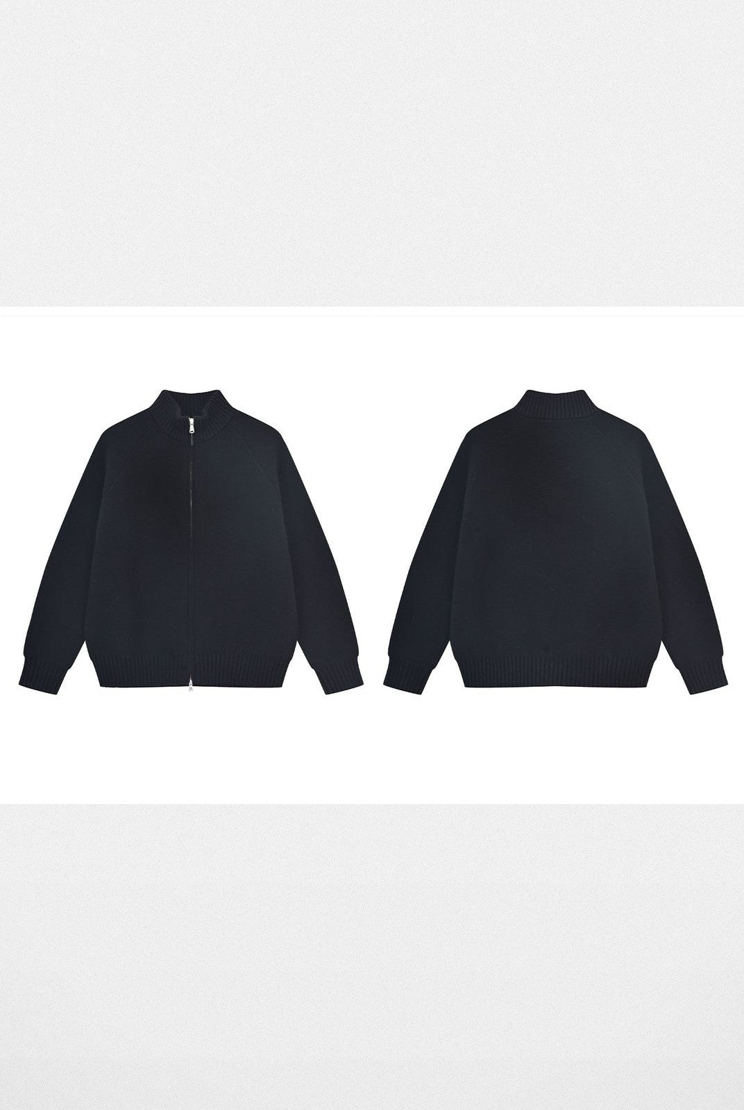 Roolrren Homme 100 Wool Stand Collar Zip Cardigan in Black