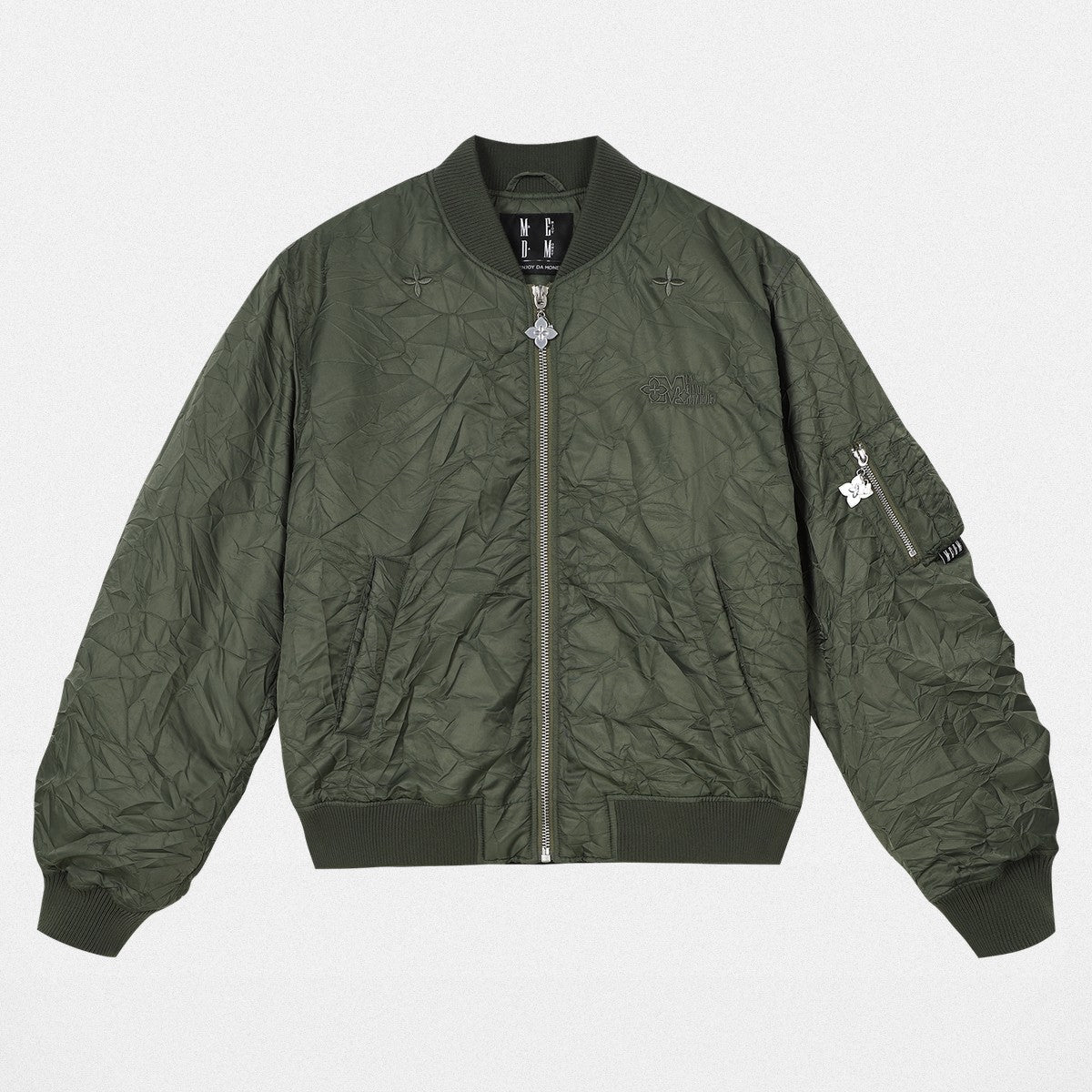 MEDM Nylon Stand Collar Padded Bomber in Olive