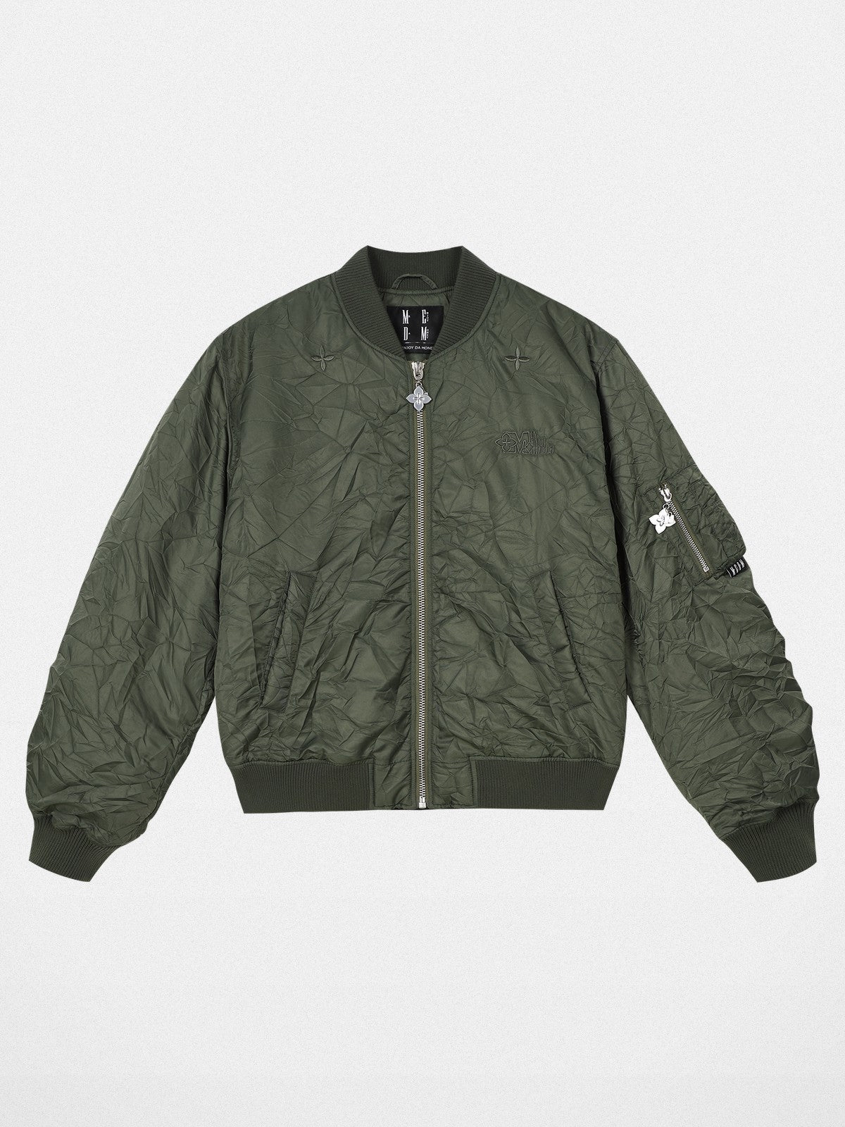 MEDM Nylon Stand Collar Padded Bomber in Olive