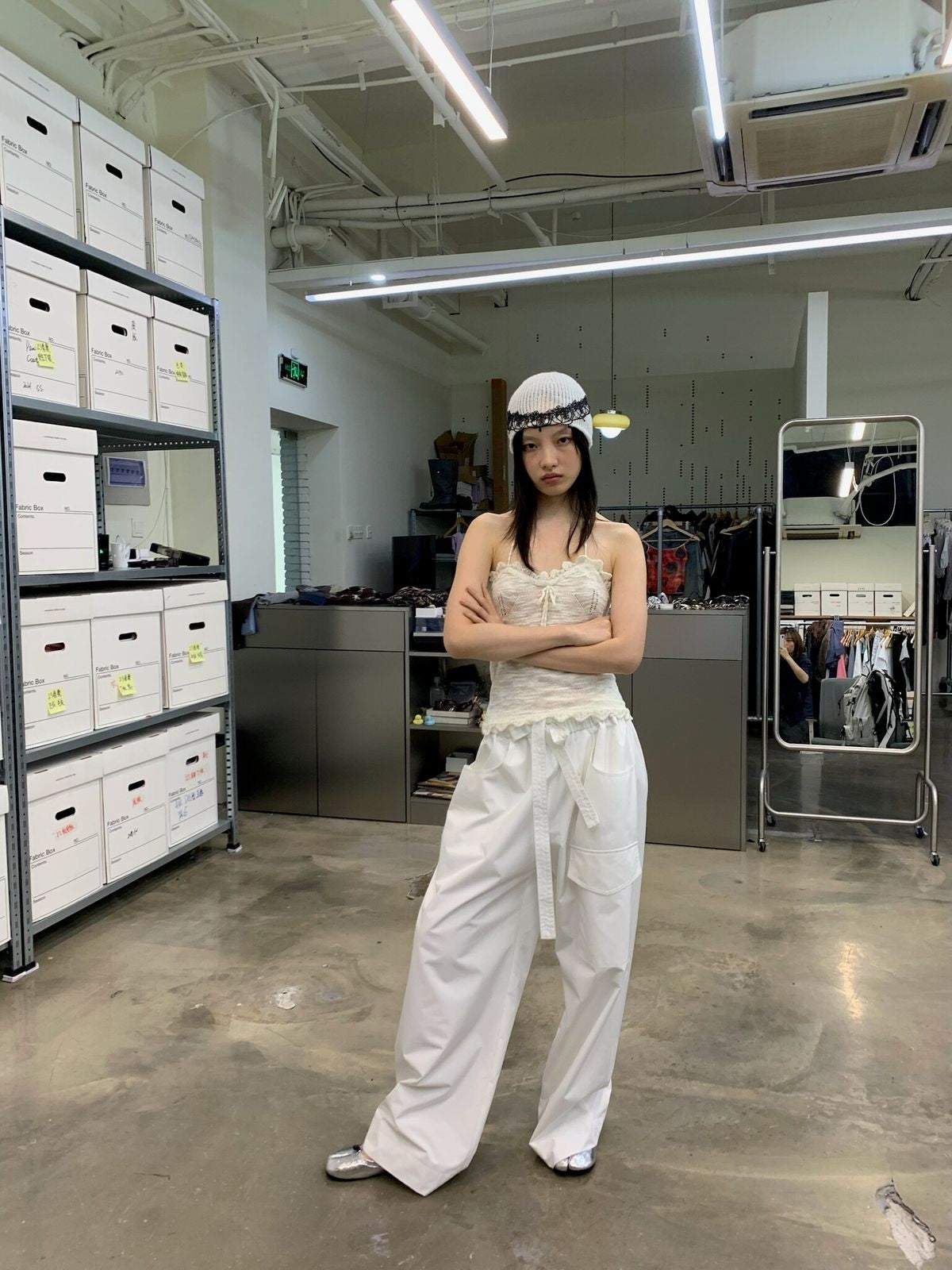 NeverSeez Quick Dry Wide Leg Trousers in White - On Female Model