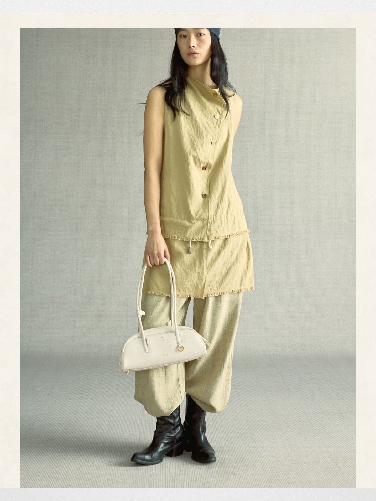 Songmont Small Nappa Leather Bowling Bag in White - On Model