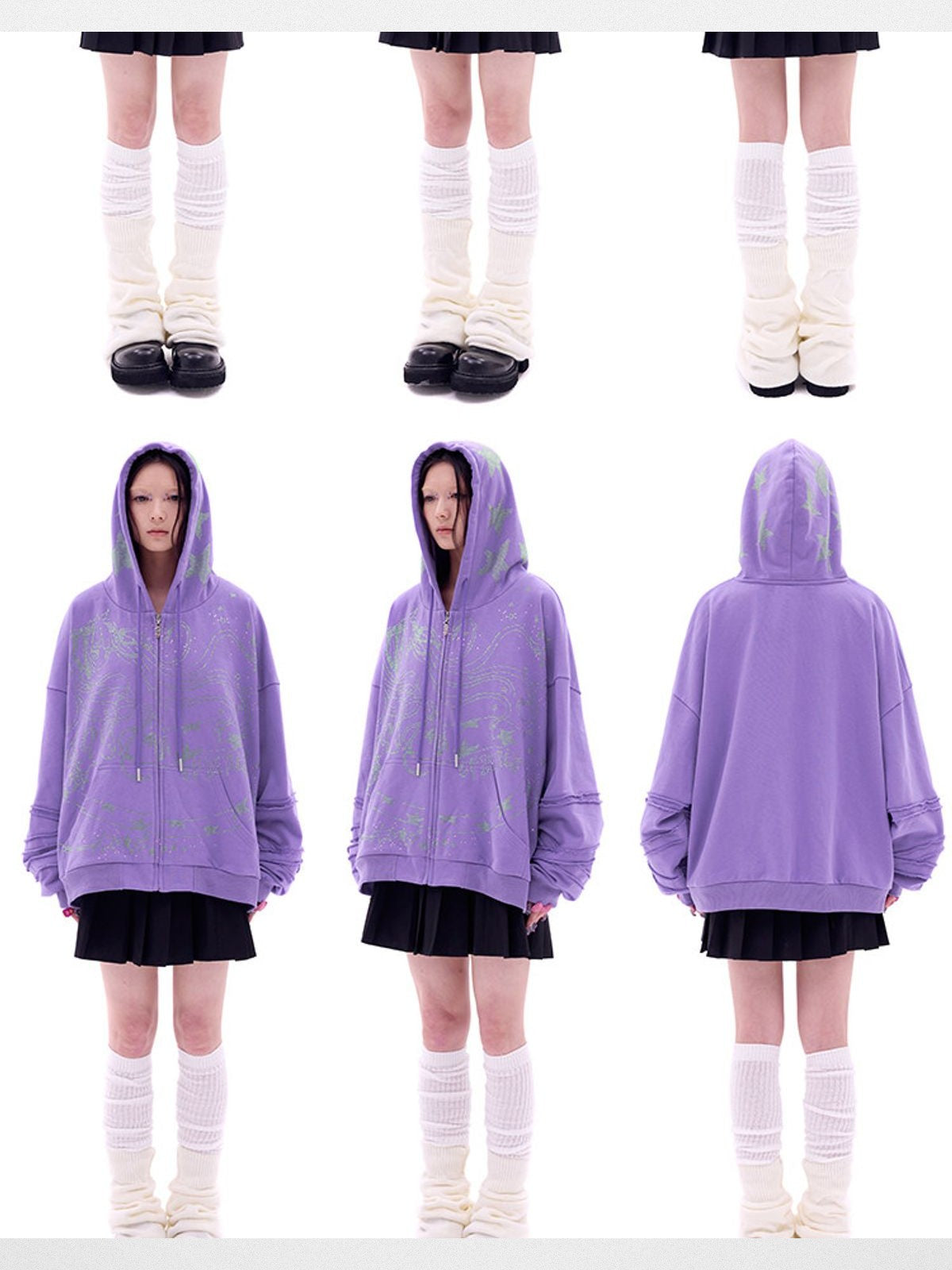 CFIERCE Rhinestone Snake Girl Zip Hoodie in Purple - On Model