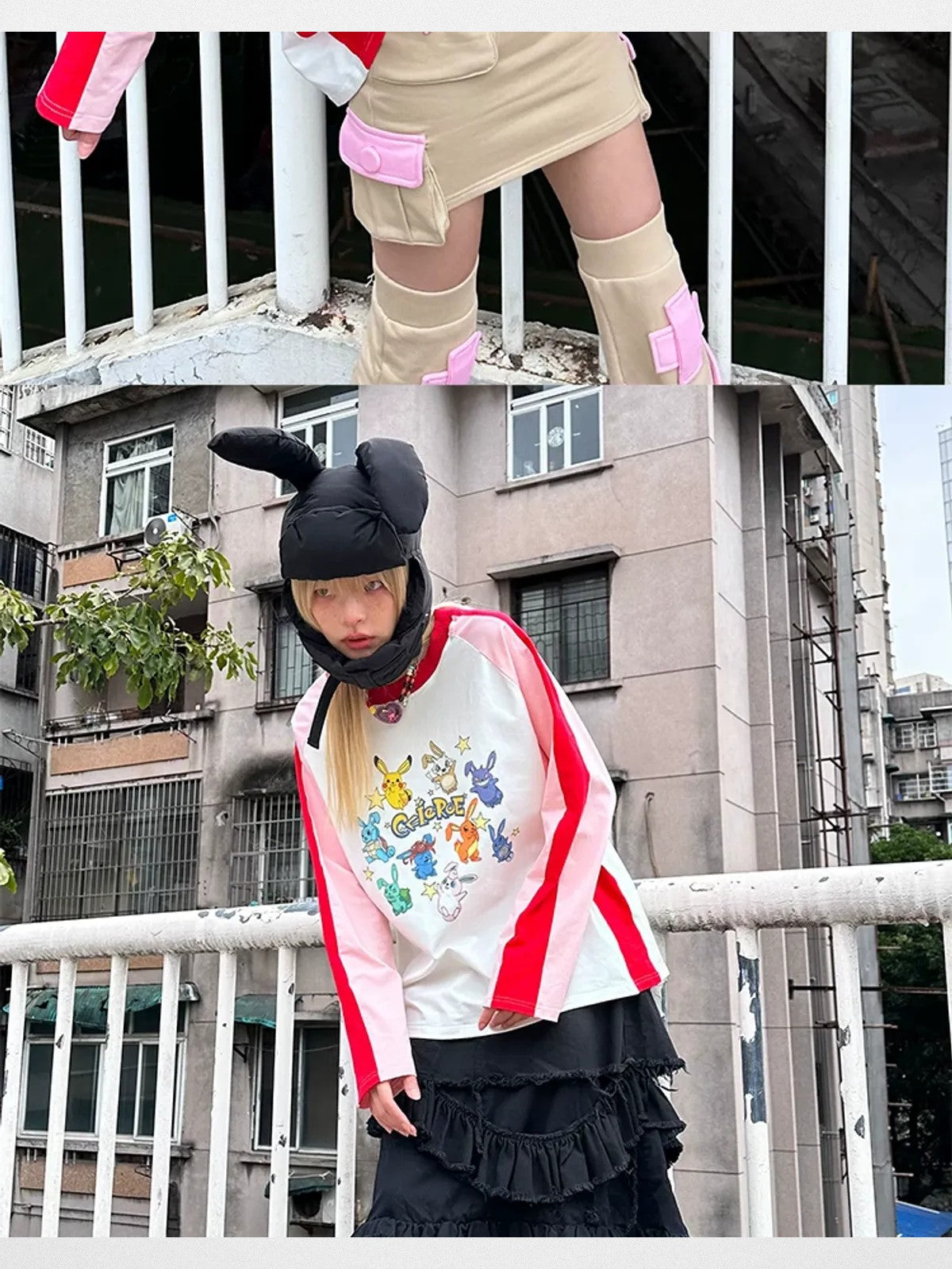 CFIERCE Padded Bunny Ear Helmet in Black - On Model