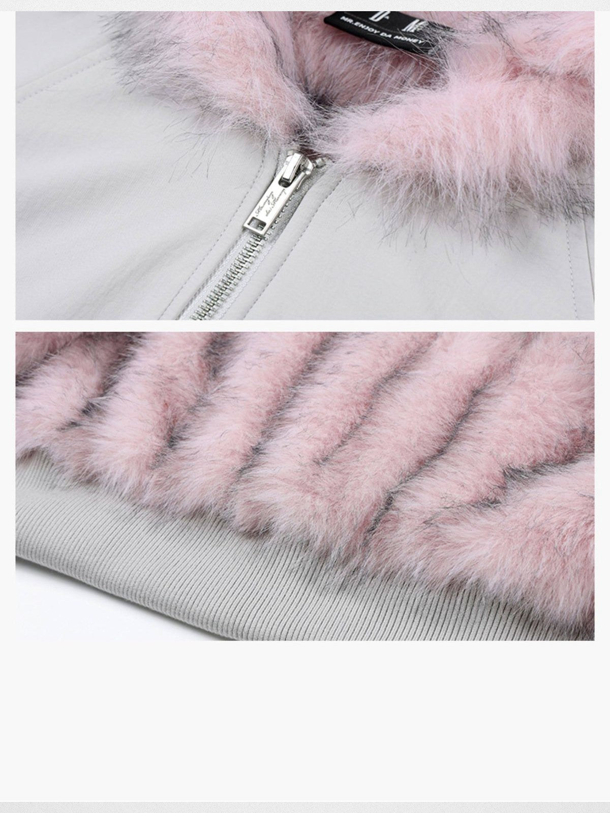 MEDM Faux Fur Trim Padded Jacket in Gray - Detail