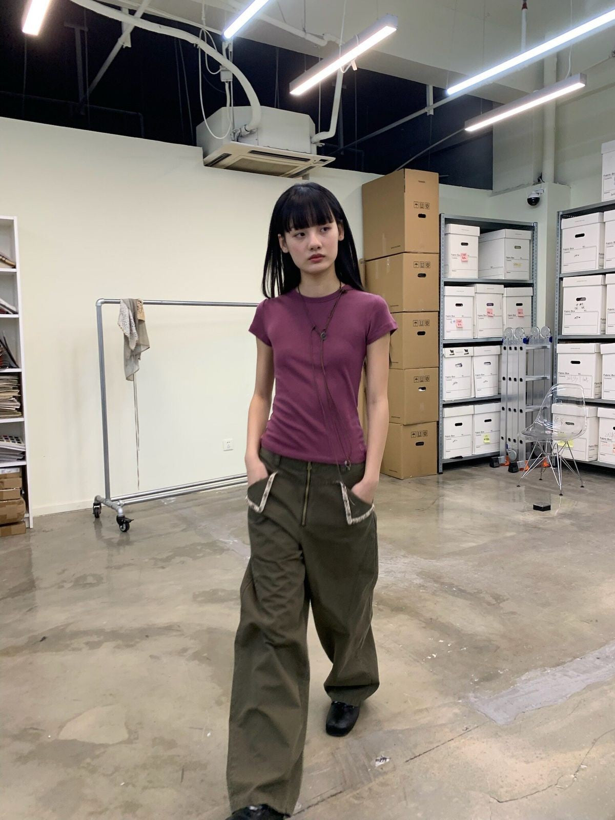 NeverSeez Slim Lyocell Wool Blend Tee in Purple - On Model