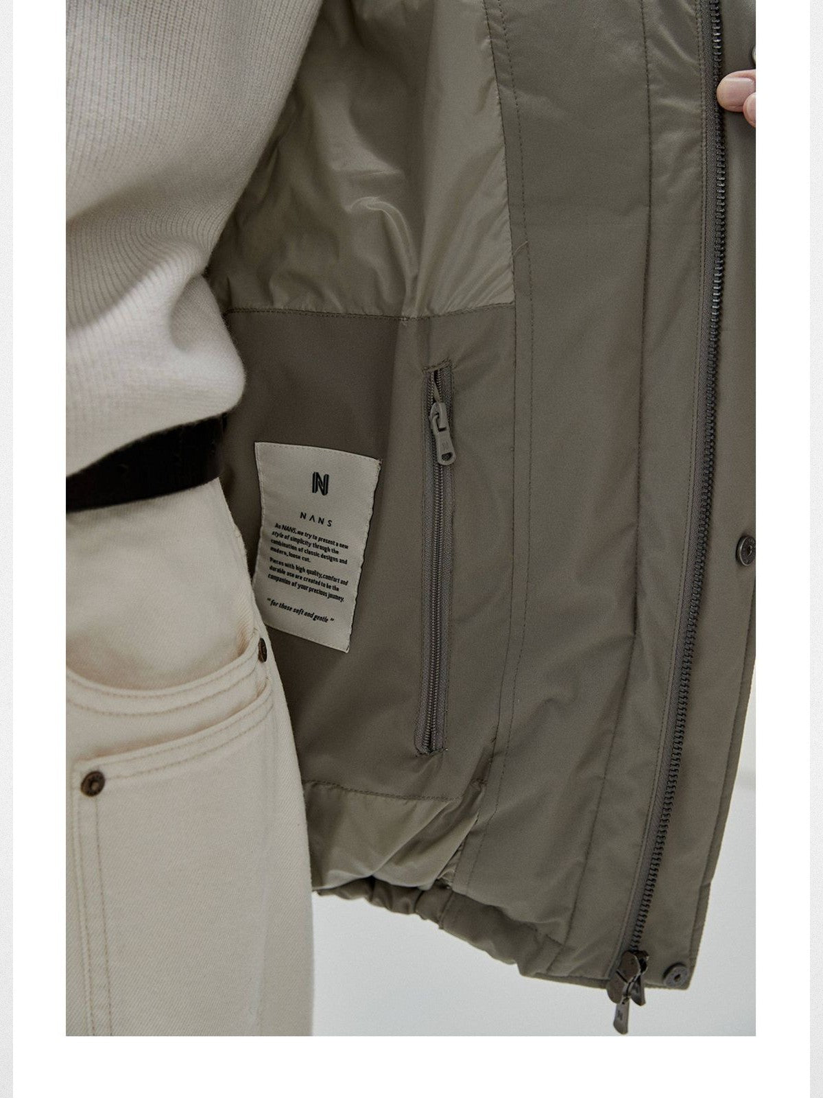 NANS Wide Quilt Hooded Down Puffer in Mint - Detail