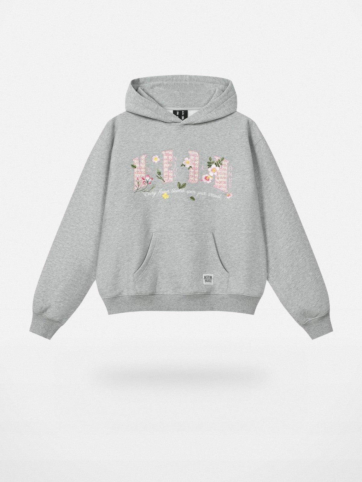 MEDM Floral Patch Fleece Hoodie in Gray