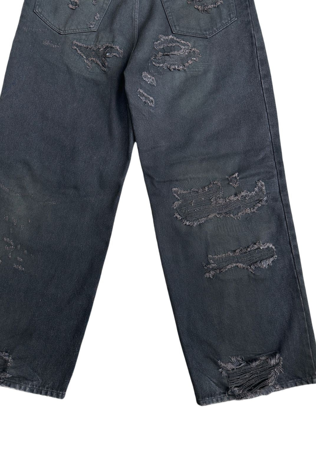UNKNOWNWORLD Distressed Boro Mud Dyed Jeans in Black