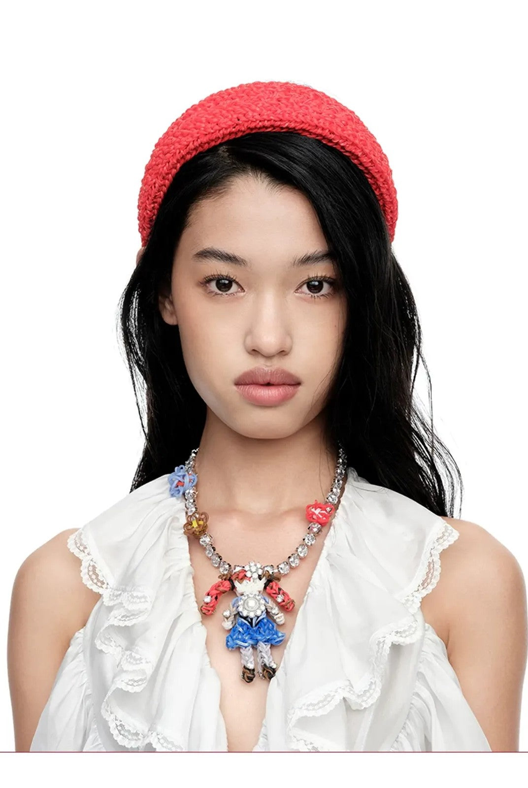 SHUSHU/TONG Zircon Rubber Band Girl Necklace in Blue - On Model