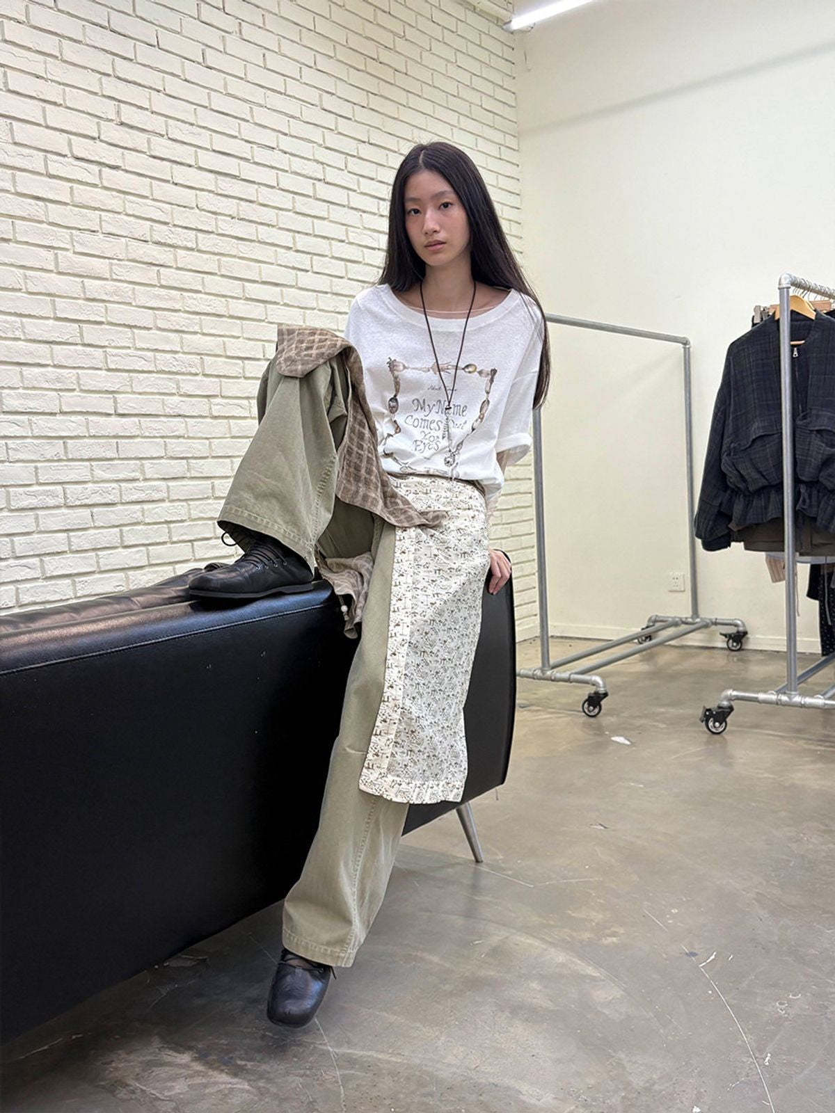 NeverSeez Spoon Frame Print T Shirt in White - On Model