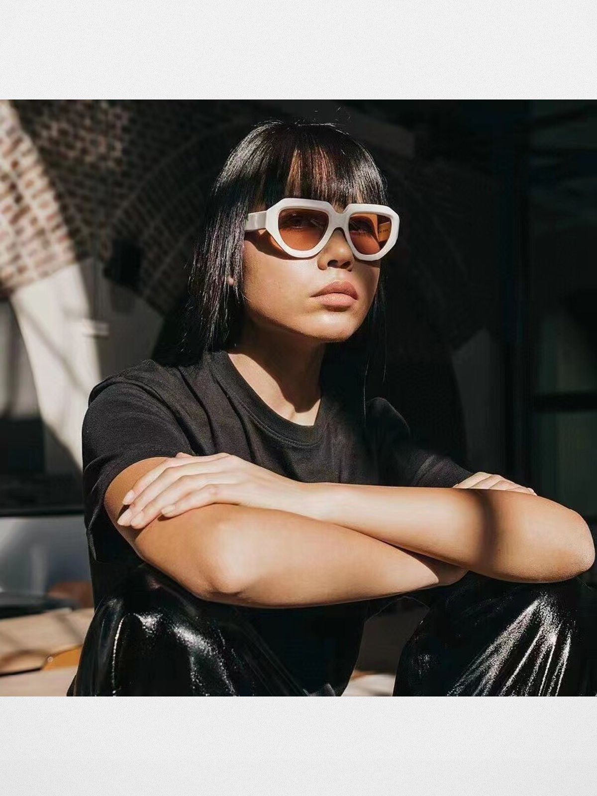 FUTURE UPDATE Geometric Acetate Sunglasses in White - On Female Model