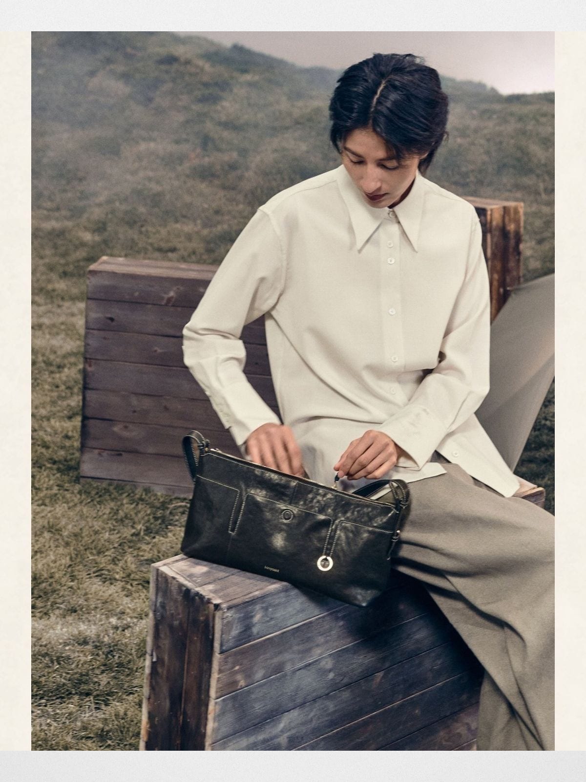 Songmont Vegetable Tanned Leather Hobo in Black - Lifestyle