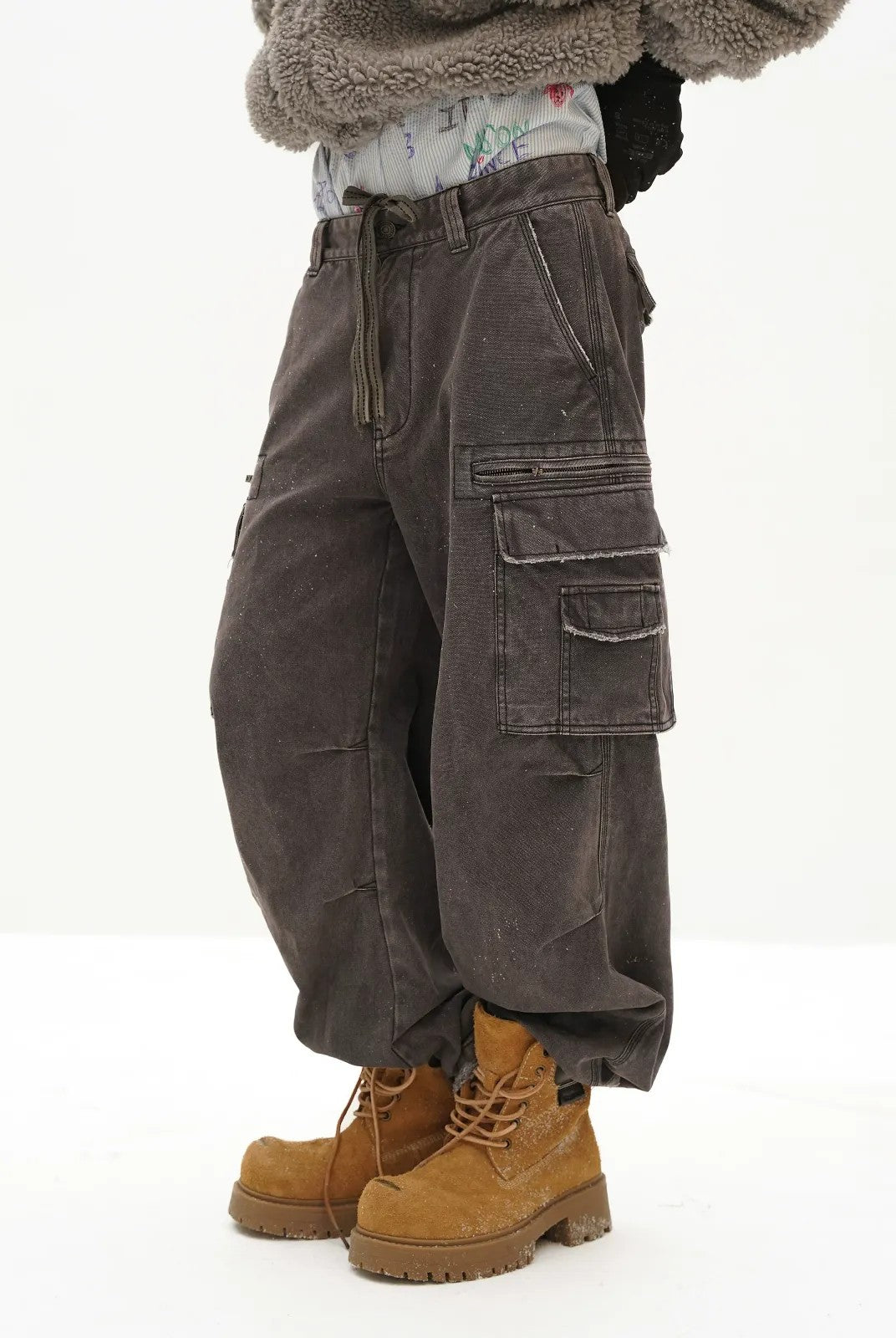 MASONPRINCE Washed Suede Platform Boots in Beige - On Model