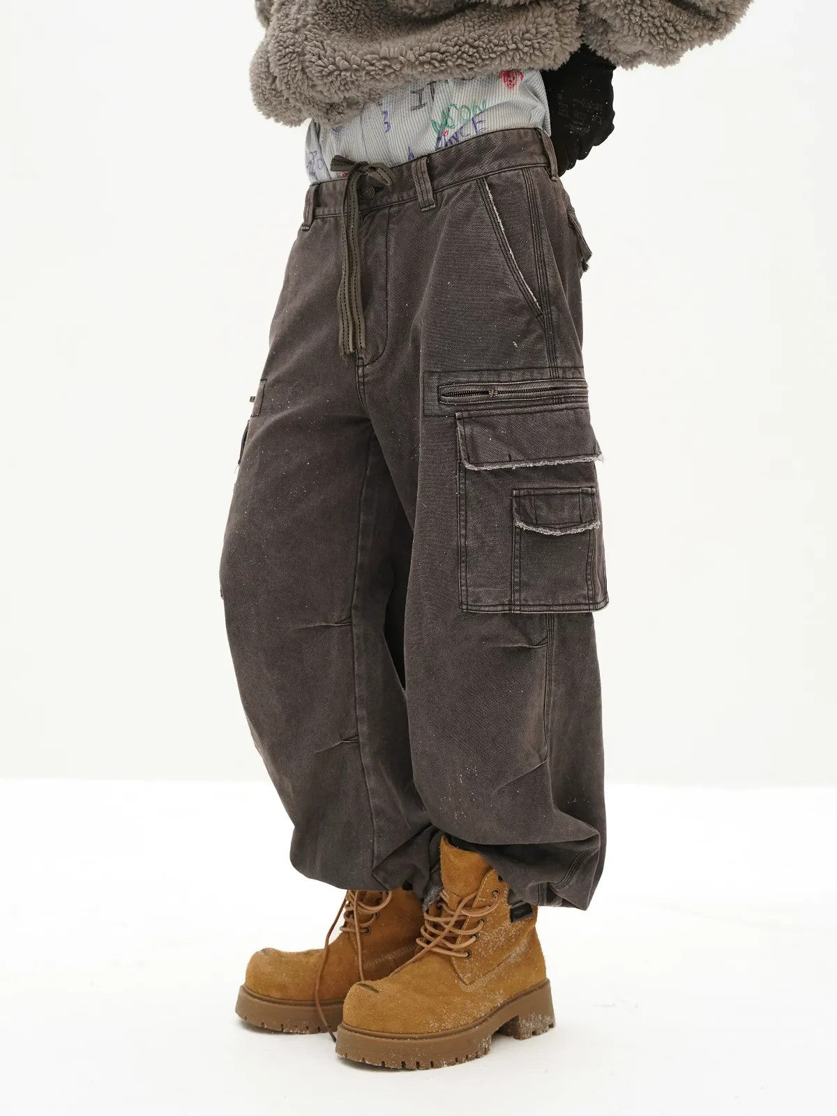 MASONPRINCE Washed Suede Platform Boots in Beige - On Model