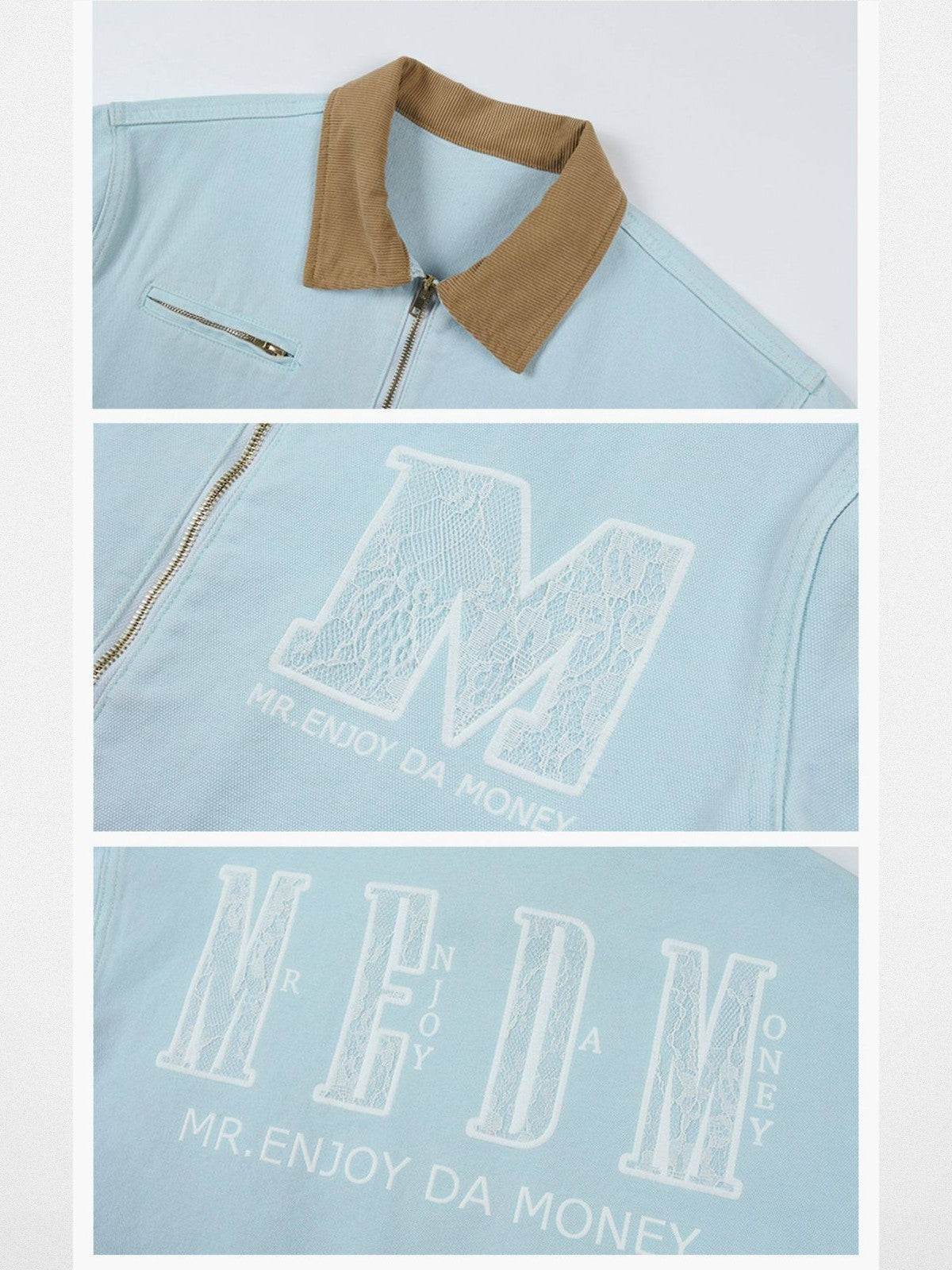 MEDM Lace Appliqu Detroit Jacket in Sky Blue - Detail