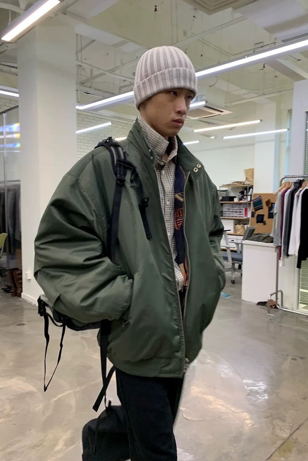 NeverSeez 3M Thinsulate Padded Bomber Jacket in Green - On Model