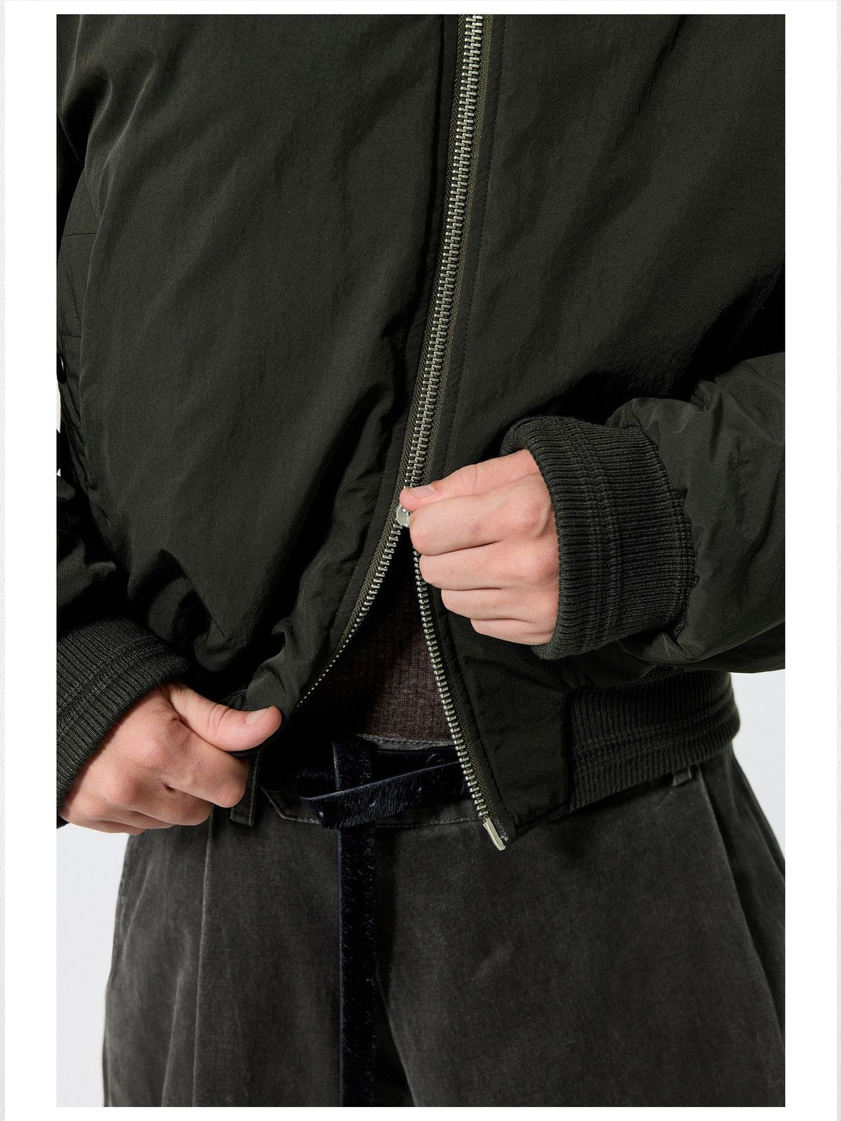 Simple Project Faux Fur Shawl Collar Padded Jacket in Green - Detail