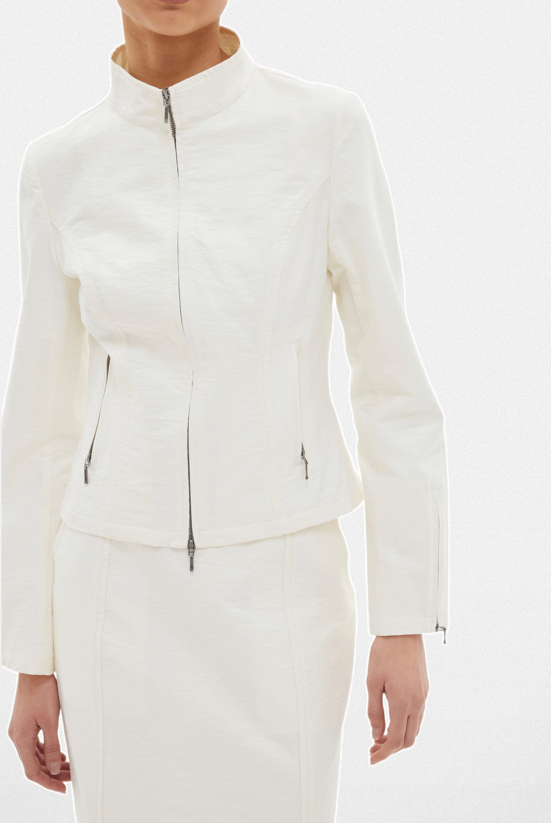 Alright then Textured Cotton Biker Jacket in White - On Model