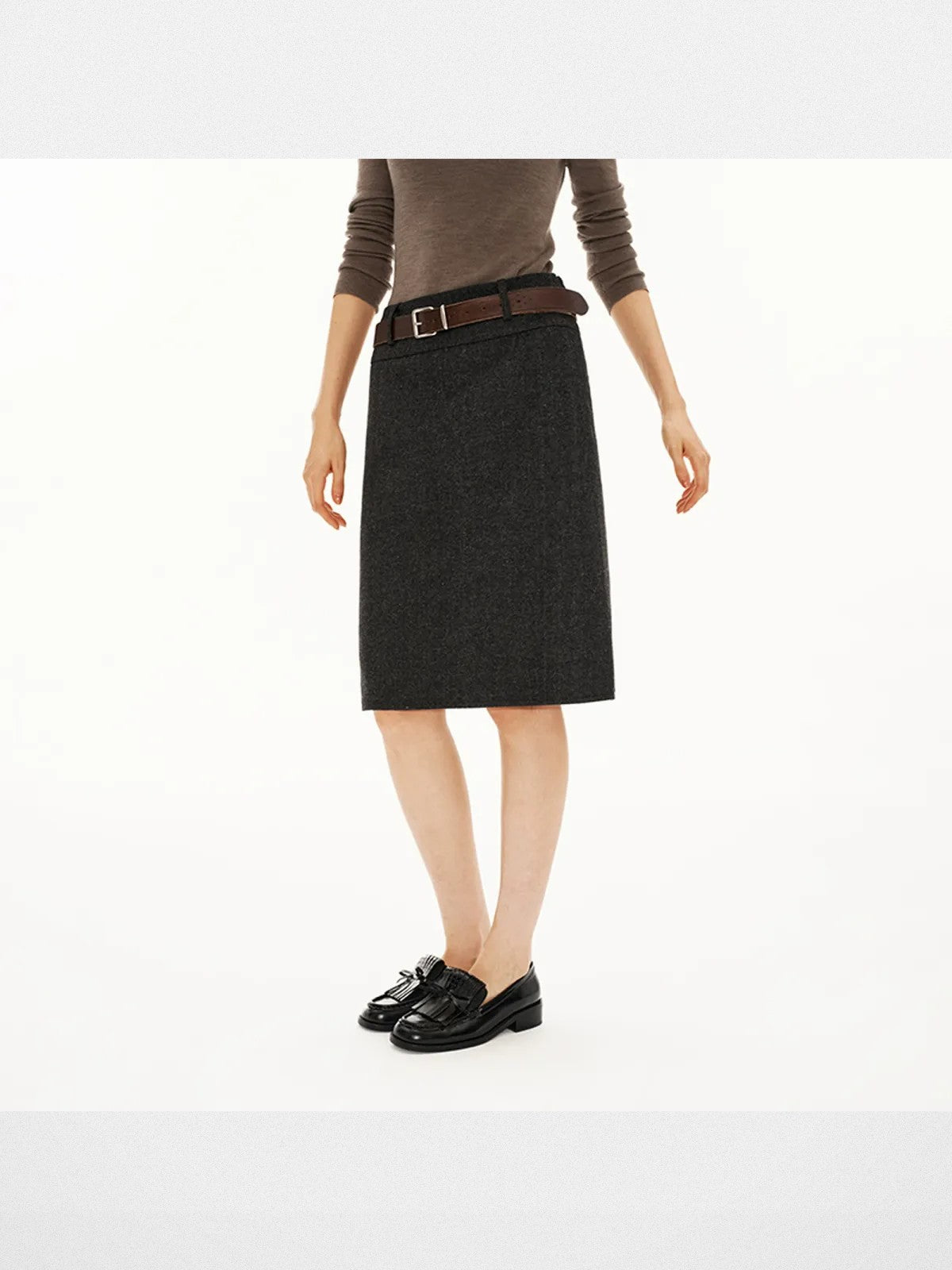 PUKI Reversible Wool Blend Midi Skirt in Gray - On Model