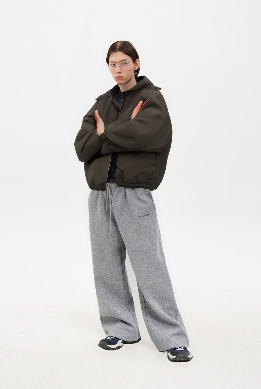 Reversible Plaid Cotton Coach Jacket in Gray - Male Model #color_gray