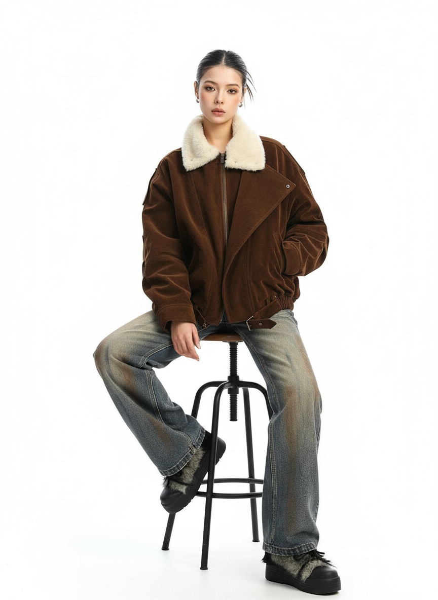 Faux Suede Padded Jacket in Brown #pose_variant #color_brown