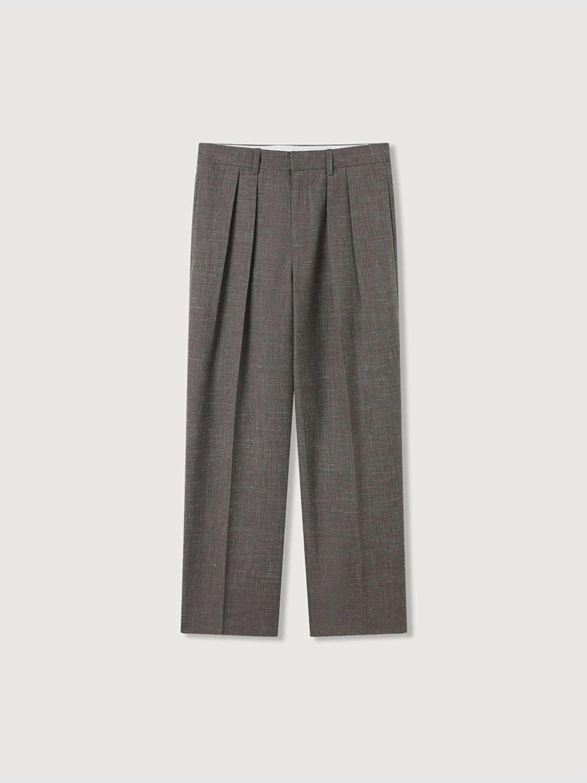 ROYA Double Pleated Wool Linen Trousers in Gray