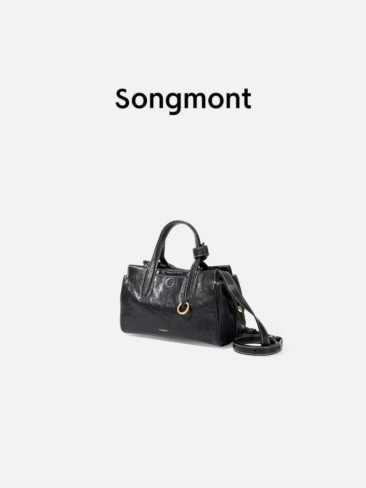 Songmont Mini Vegetable Tanned Leather Boston Bag in Black