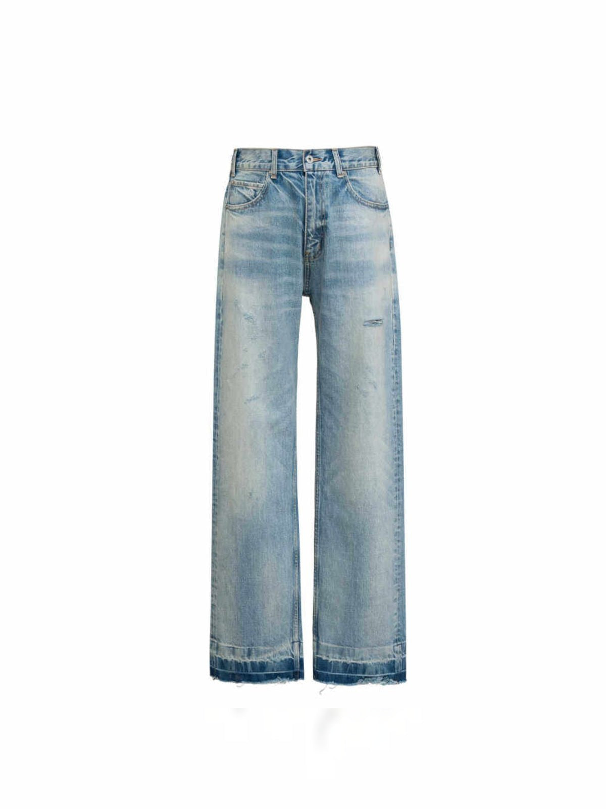 VLABMADE Distressed Raw Hem Straight Jeans in Blue