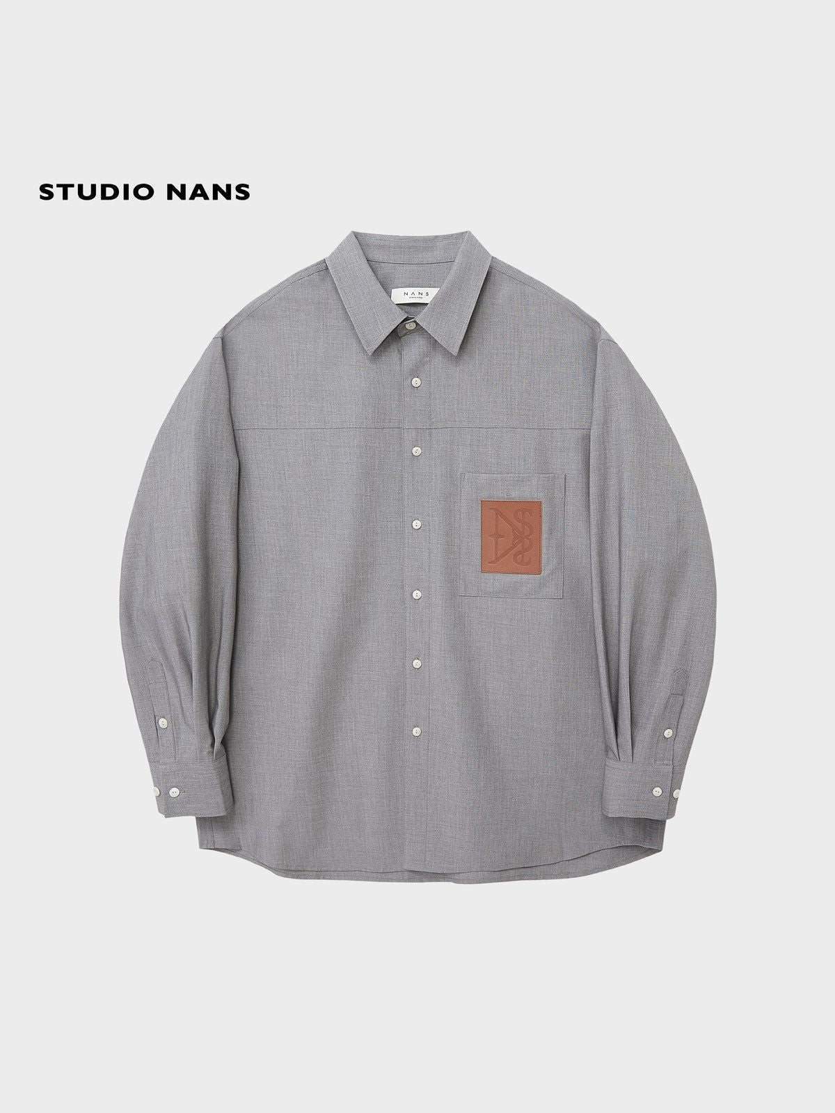 NANS Oversized Shirt with Leather Patch in Gray