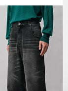 NANS Distressed Straight Leg Jeans in Gray - On Model