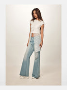 Beer Bro Tie Front Split Lace Camisole in White - On Model