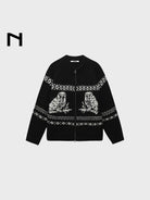 NANS Alpaca Blend Animal Jacquard Cardigan in Black