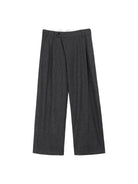 Simple Project Folded Placket Pleated Striped Wool Trousers in Gray
