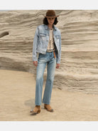 Retro 21 Washed Ice Blue Flared Jeans in Blue - On Female Model