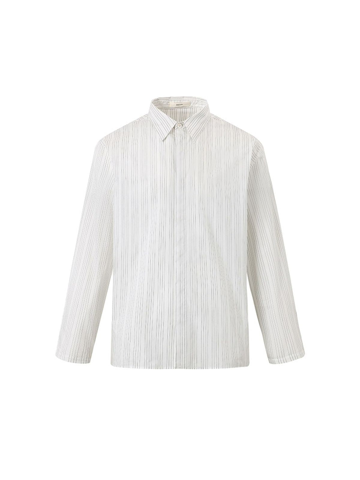 ROYA Hidden Placket Pinstripe Shirt in Black