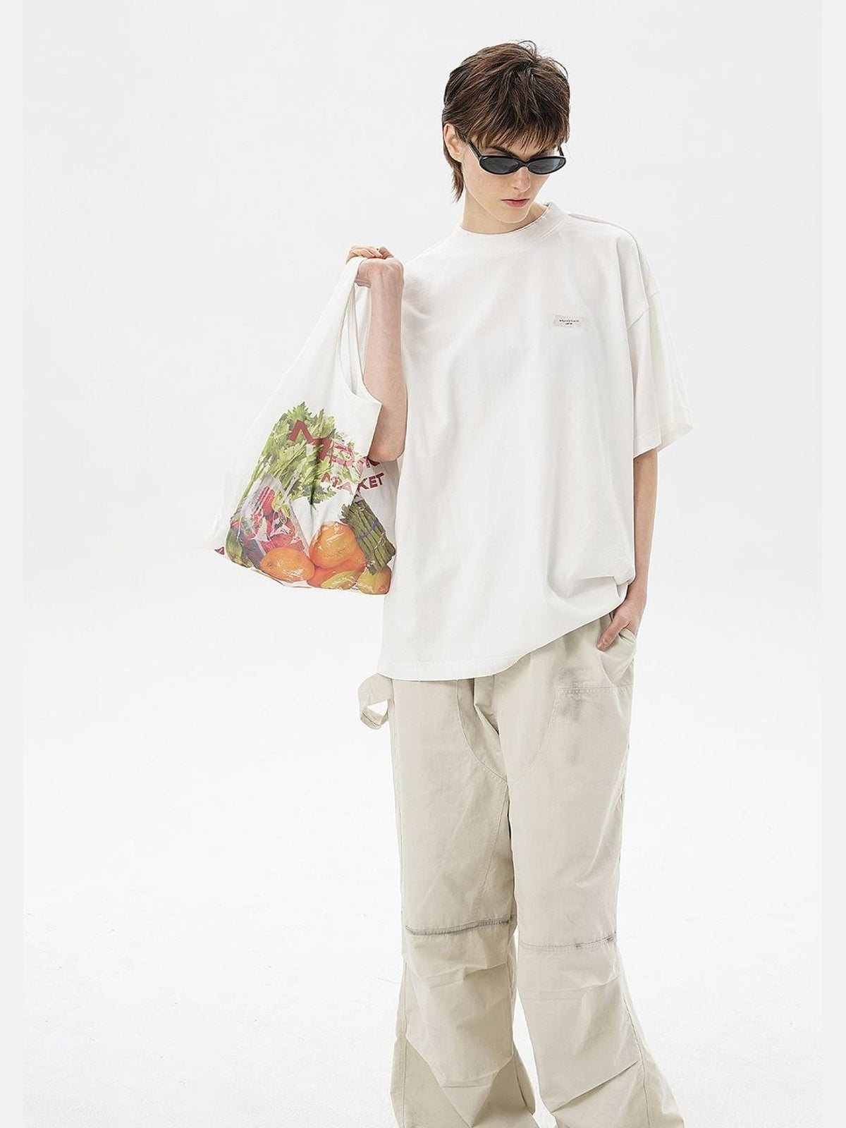 MasonPrince Inside Out Effect Cotton T Shirt in White - On Male Model