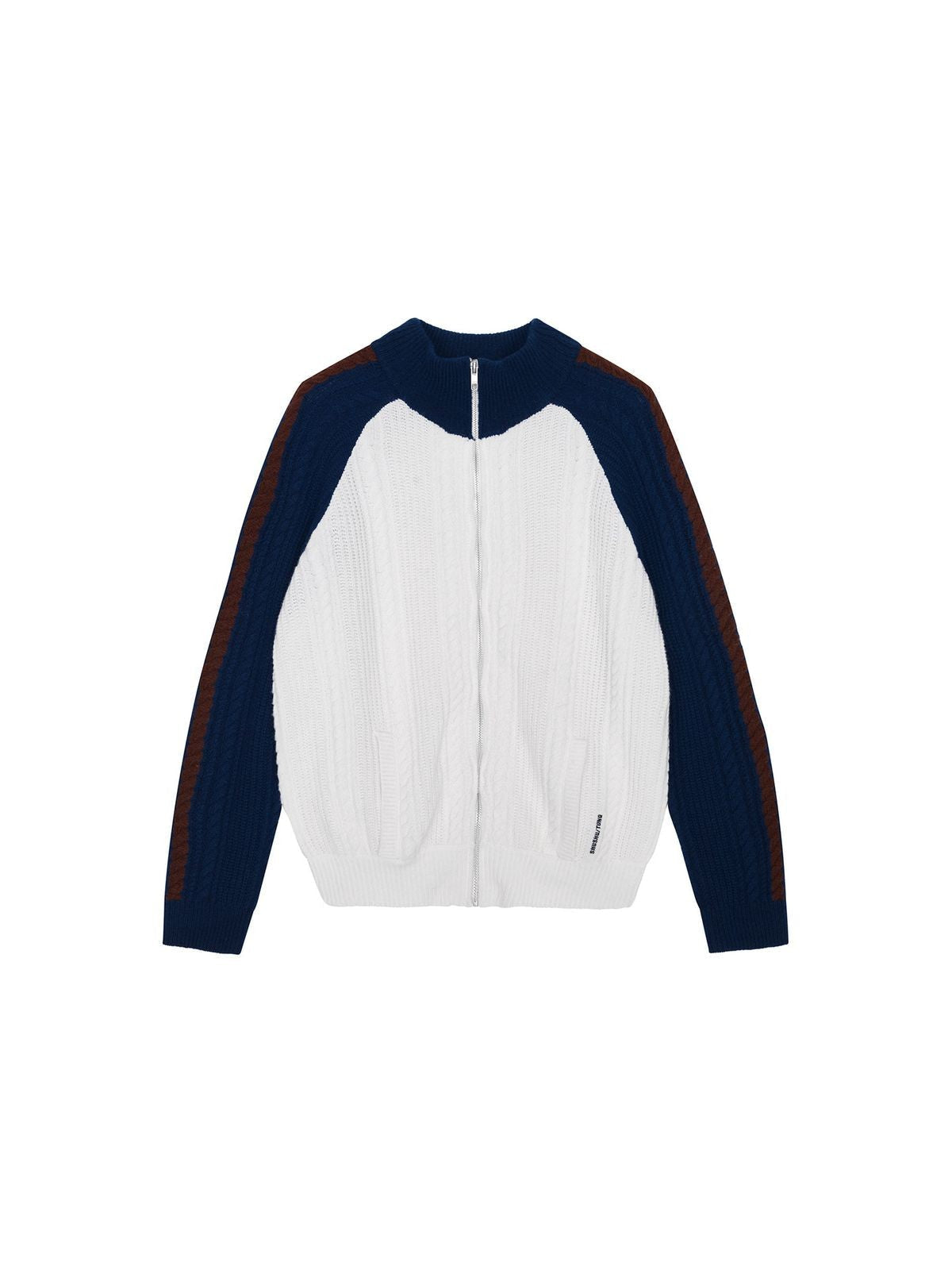 SHUSHUTONG Color Block Merino Zip Cardigan in White