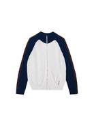 SHUSHUTONG Color Block Merino Zip Cardigan in White